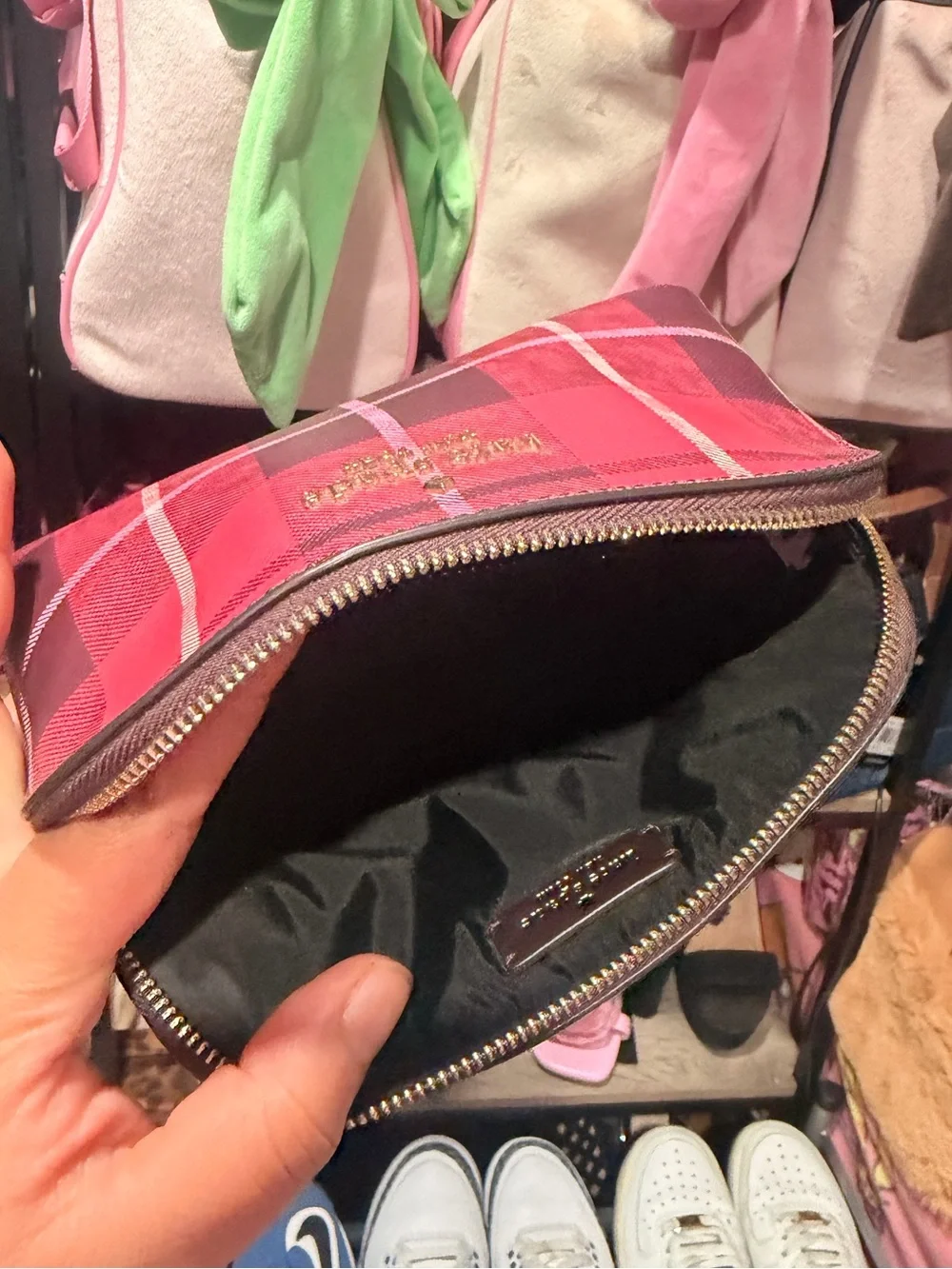 kate spade New York Red & Pink Plaid Cosmetic Pouch